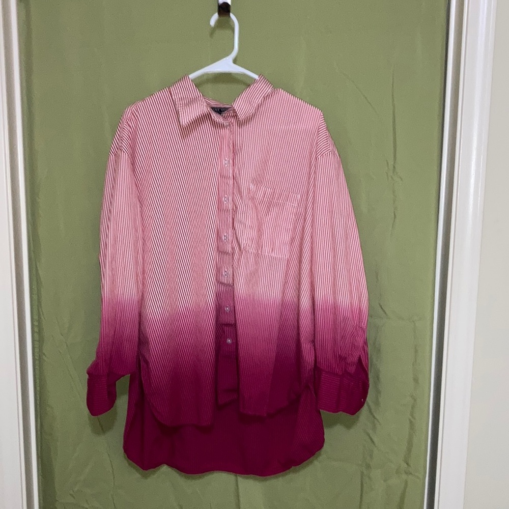 Lane Bryant Red and White Striped Shirt